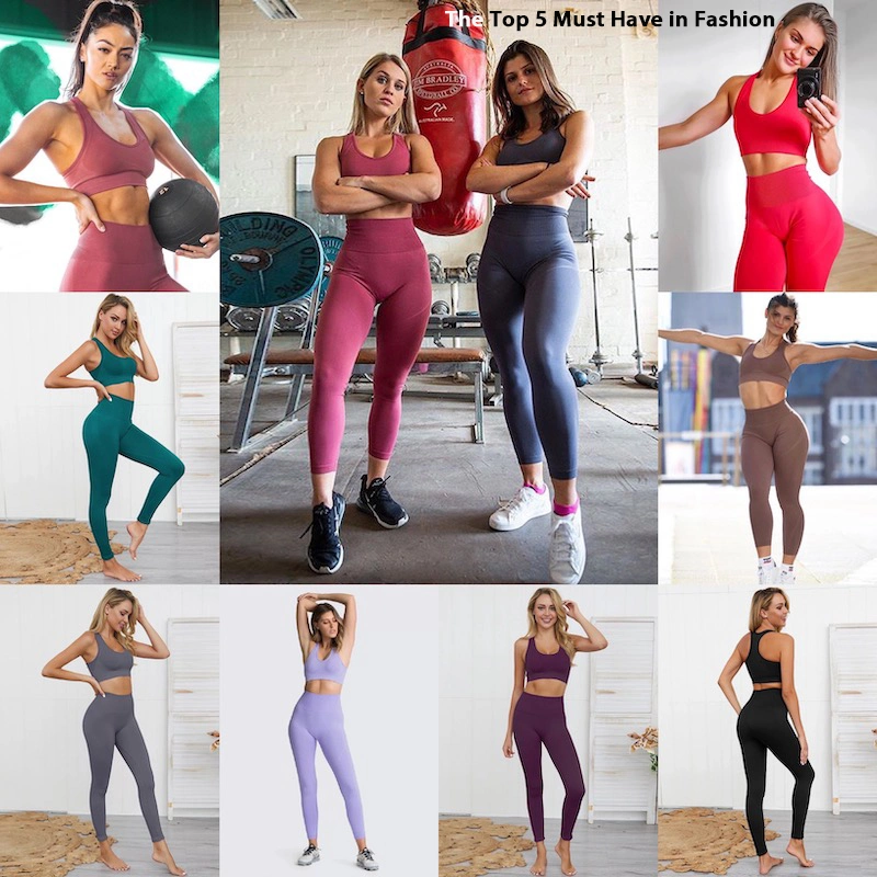 Meilleure vente Sexy Tricots Tenues de yoga Vêtements de sport pour femmes Ensembles de 4 pièces, Shorts de sport taille haute sans couture Leggings et Haut de sport Vêtements athlétiques.
