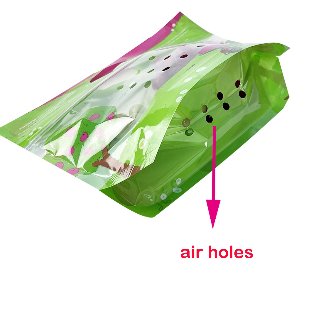 Custom 100% Recyclable Die Cut Resealable Zipper Clear Fruit Packaging Bag with Air Holes