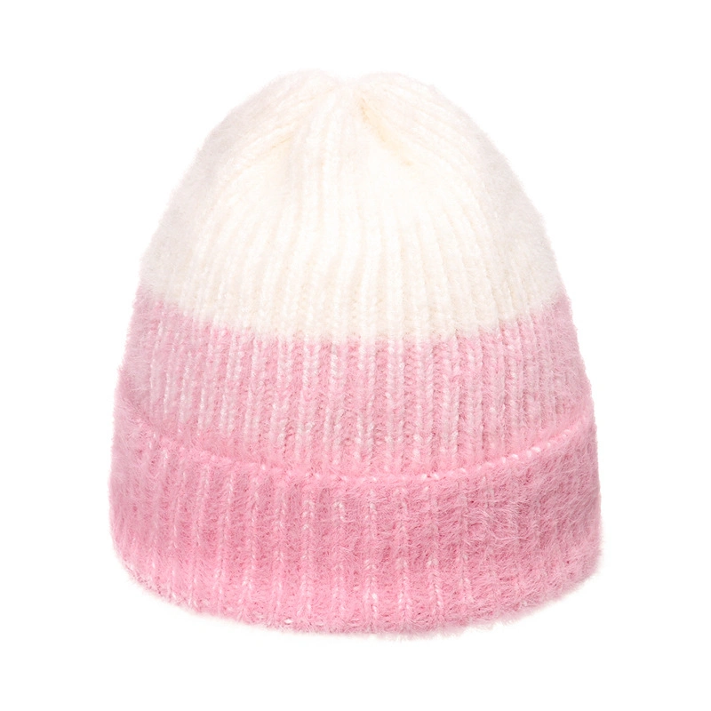 Hiver décontracté chaud fourrure bonnet beanie pour femmes bicolore Bonnet en maille fourrure chapeau mouette doux confortable bonnet de ski en gros