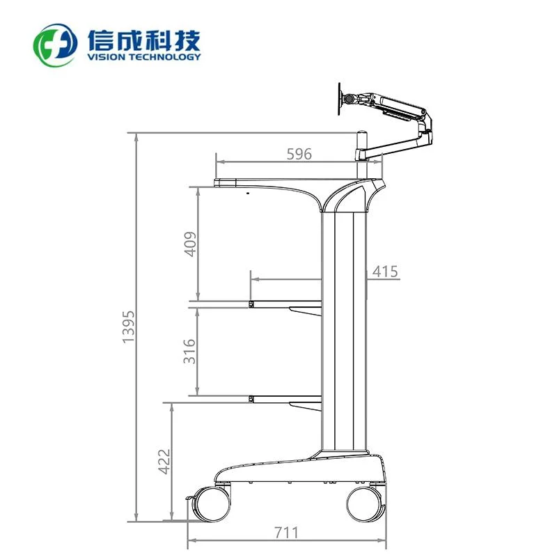 Hospital Equipment Support Trolley Cart for Endoscopy Surgical Monitoring System