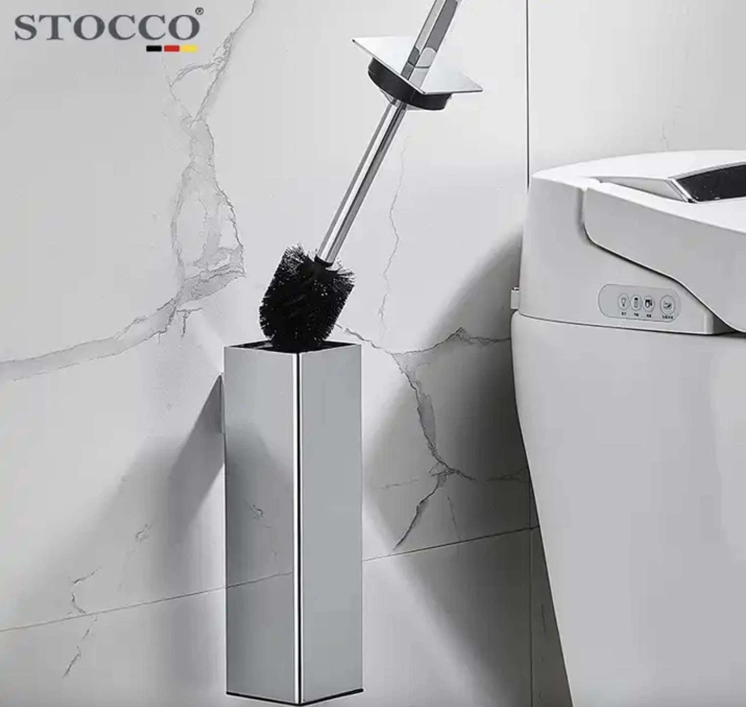 304 Stainless Steel Square Bathroom Accessories Standing Chrome Toilet Brush Holder