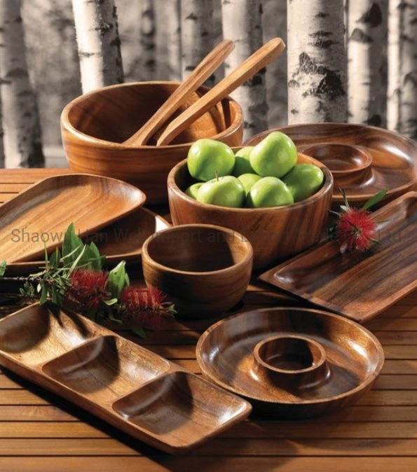 Round Customizable Natural Acacia Dinner Tray for Party