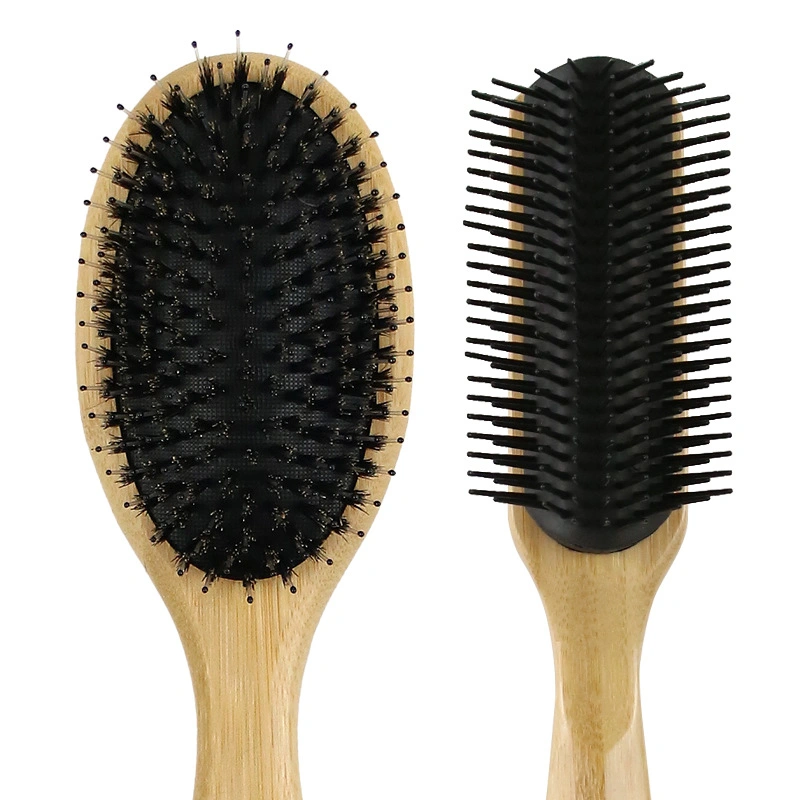 4 in 1 Custom Logo Packing Wide Tooth Comb and Brush Set Natural Bamboo Paddle Detangling Hair Brush Set