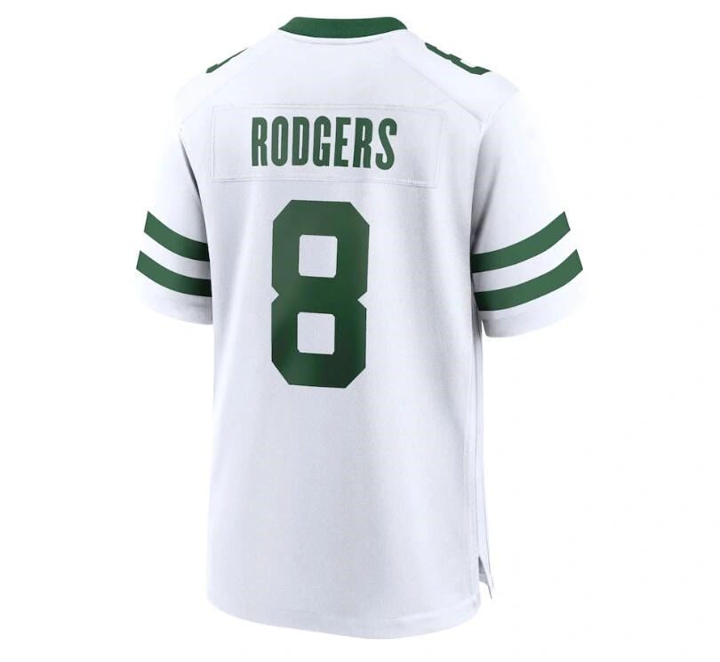 New York 8 Aaron Rodgers White Green Black Limited cosido Camisola de futebol americano