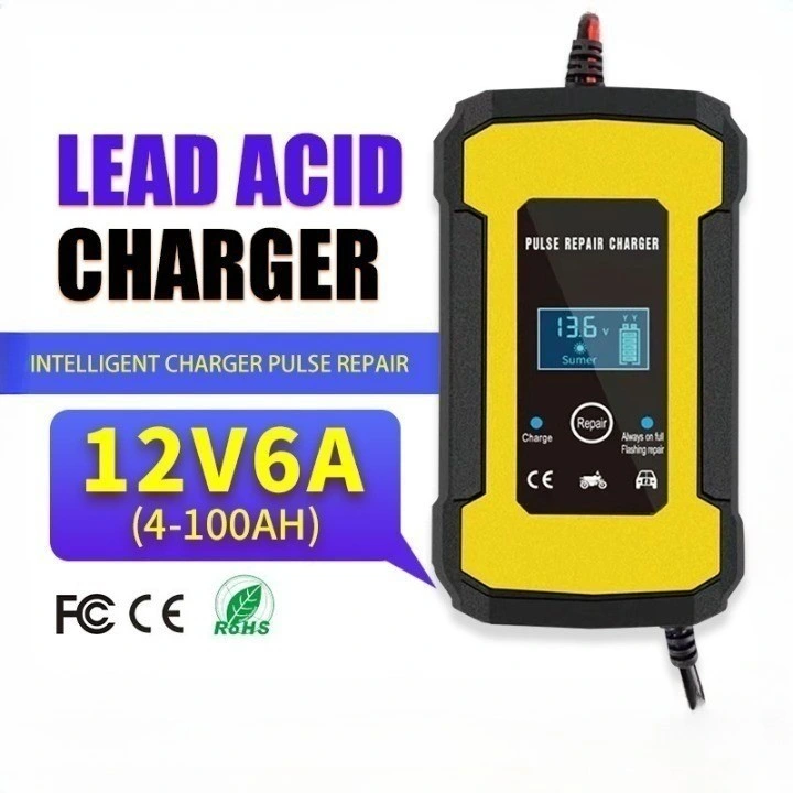 12V6a Motorcycle Car Battery Charger with Pulse Repair Function for Lead-Acid Battery