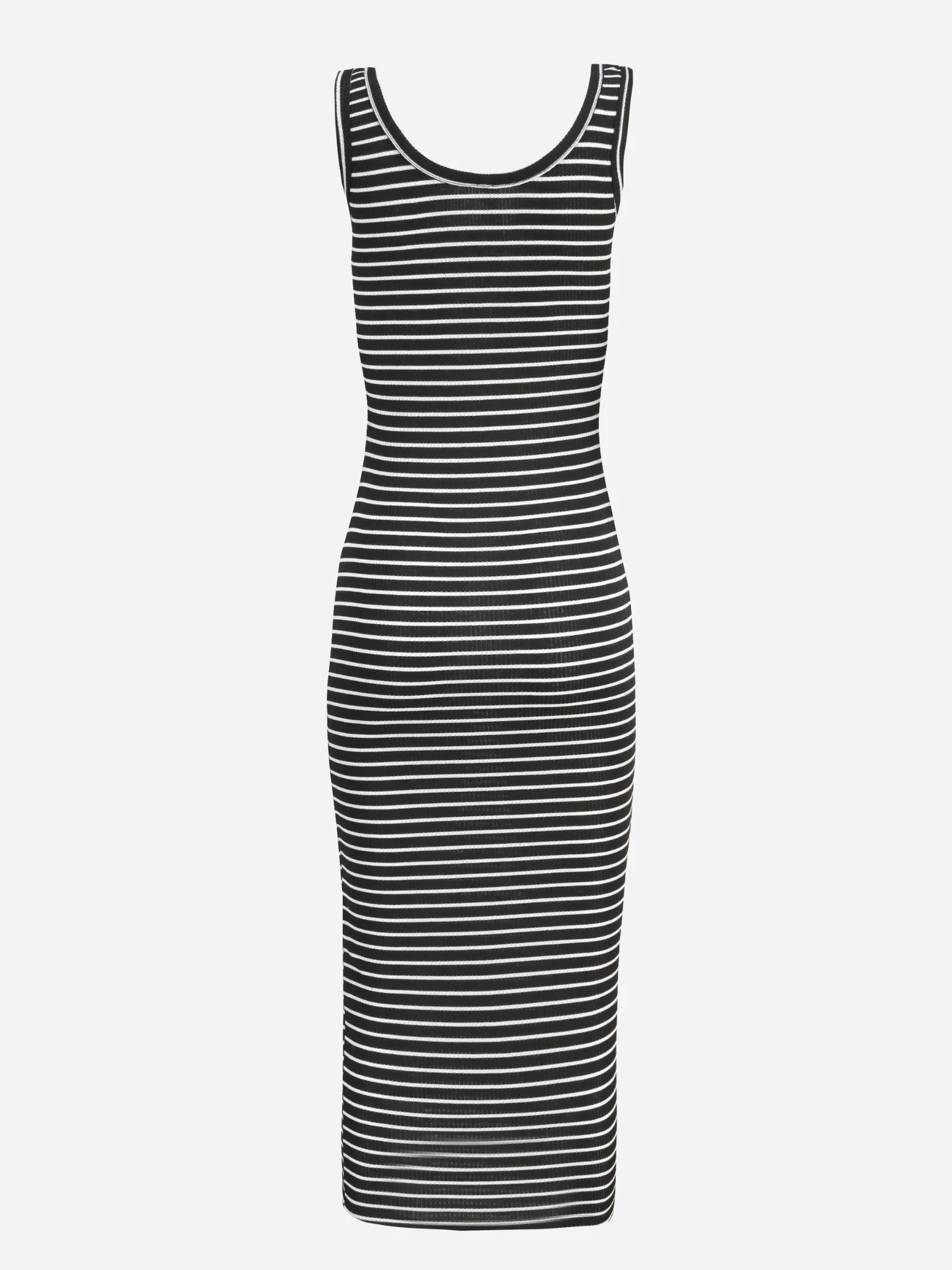 Women Sleeveless Black White Striped Knit Cotton Bodycon Dress