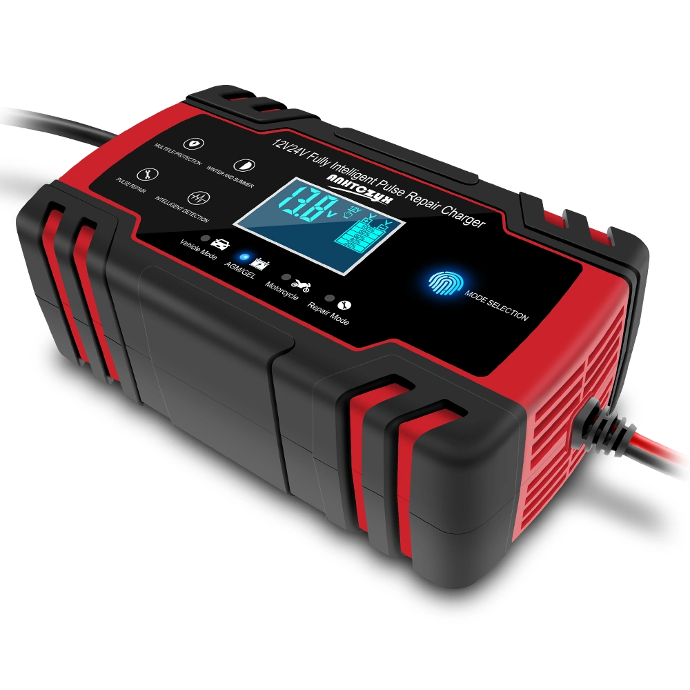 Portable 12V 24V Car AGM Lead Acid Battery Charger with LCD Display