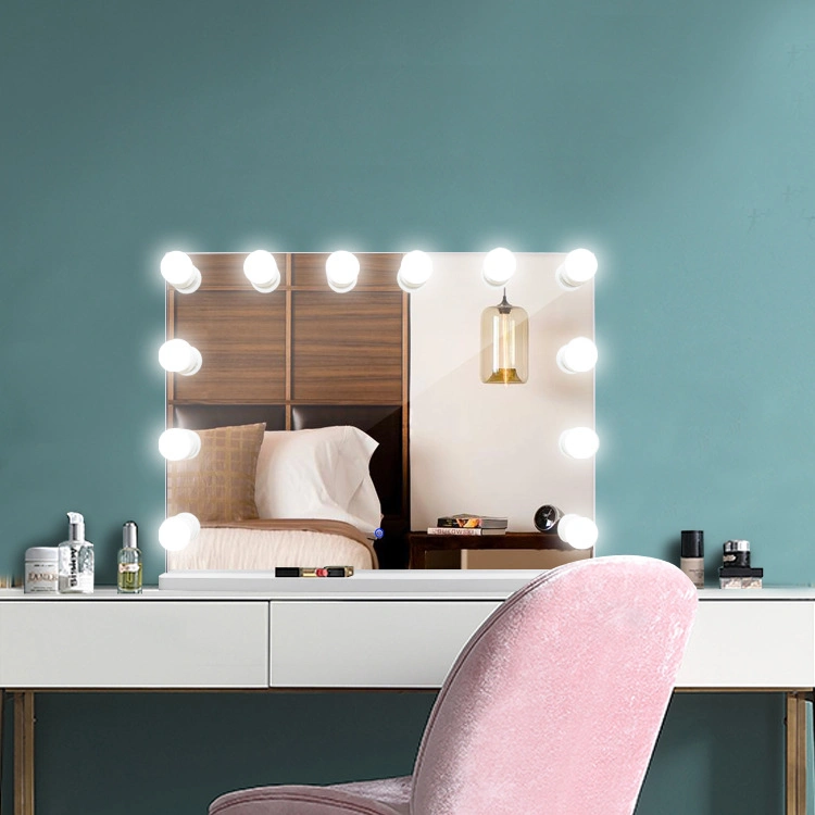 Miroir de chambre rectangulaire Hollywood à trois tons de lumière intelligente avec capteur tactile.