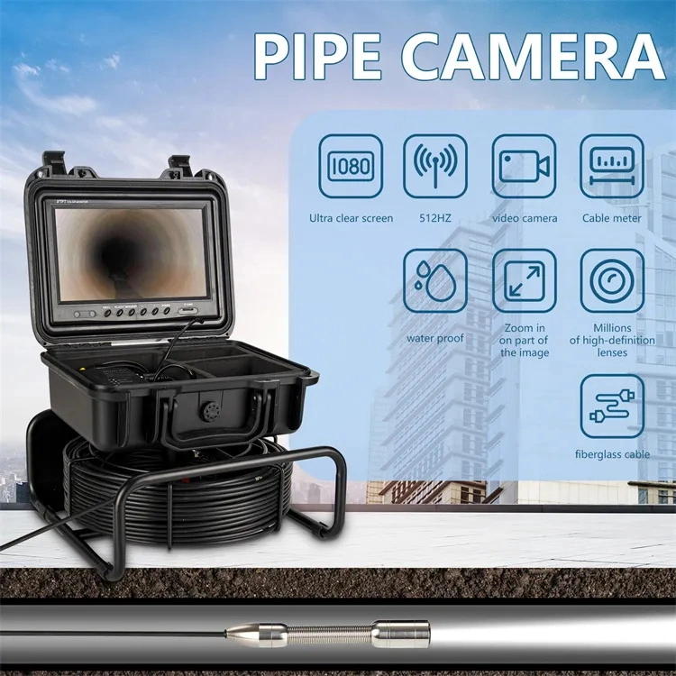 Sewer Camera 100FT Pipe Pipeline Inspection Camera 9 Inch Color LCD Monitor Pipe Inspection Equipment IP68 Borescope Endoscope Waterproof