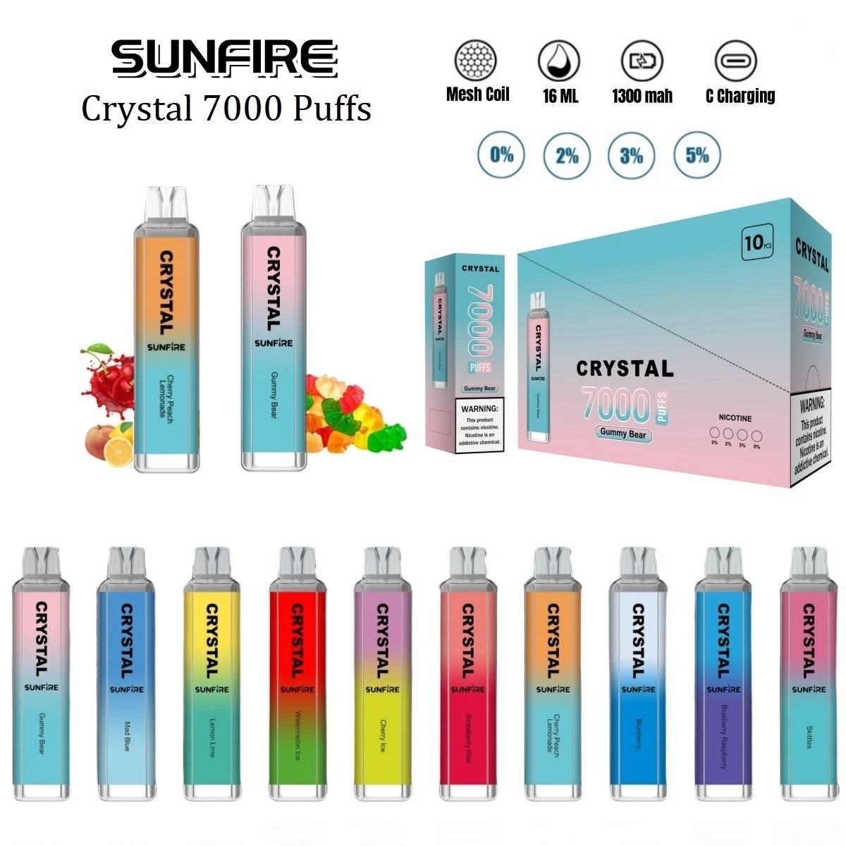 Sunfire 7000 Crystal PRO Max Finish Disposable/Chargeable Pods 800 6000 7K 9K 10K 12K Puffs Plus Vapers Desechables Digital Ske Vase Hayati Vape 9000 12000 EU Warehouse