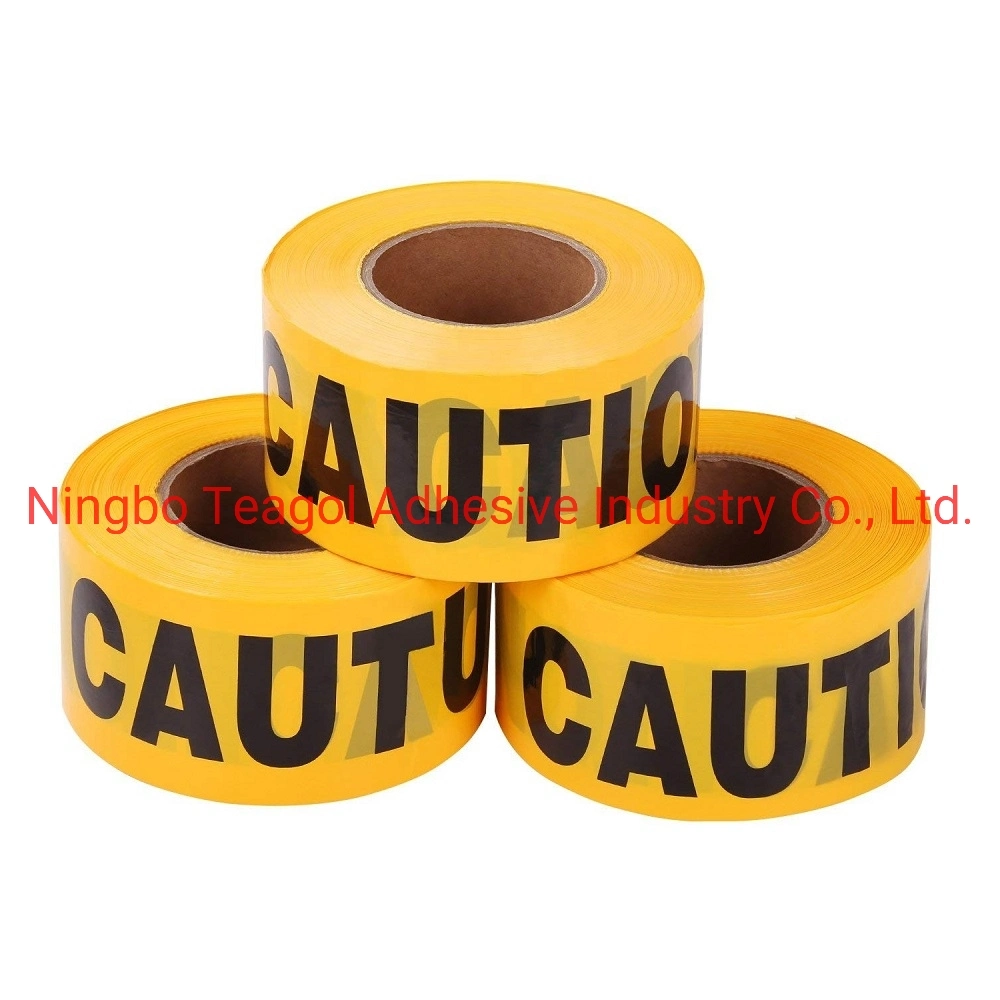 7,62 cmx305 mmx2 mil (3 Zoll x 1000 Füßex2 mil) Gelbes Warnband (Gelber Hintergrund mit schwarzem „Vorsicht“-Druck) PE nicht klebend