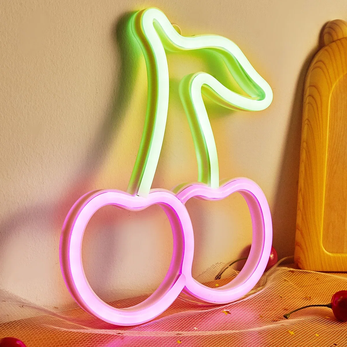 إشارة Cherry Neon تضيء فواكه نيون مع USB أو بطارية يعمل لبار غرفة نوم الأطفال مطعم غرفة ألعاب الكريسماس هدية حفلة عيد الميلاد بمناسبة عيد الحب