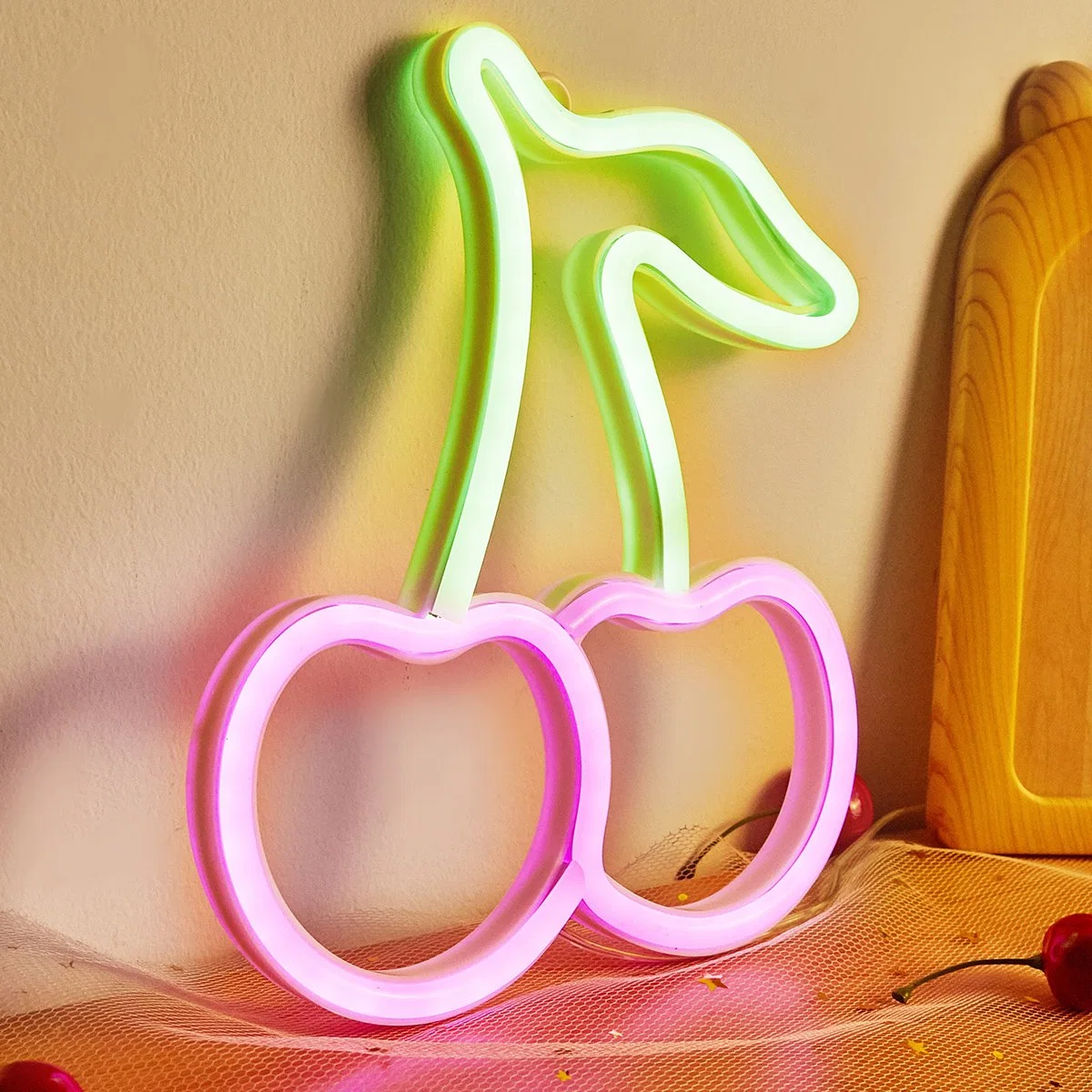 Cherry Neon Sign Lights Fruit Neon with USB or Battery Operated for Kid's Room Bedroom Bar Restaurant Game Room Christmas Valentine's Day Birthday Party Gift