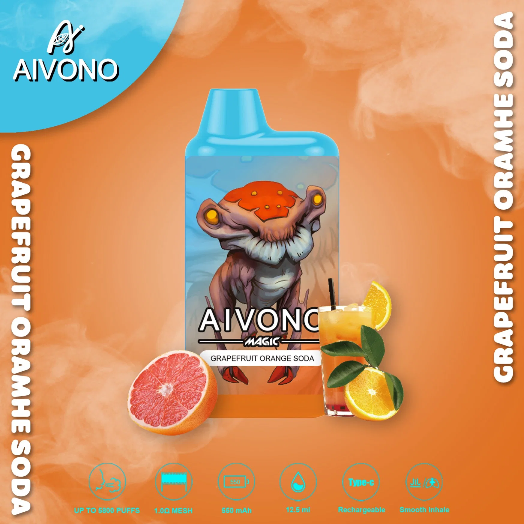 Wonderful Taste Rechargeable Disposable/Chargeable Ecig Aivono Supplier Aim Magic 5800 Puffs Type-C Charge Kubik Mazaj Ene Crystal Vabar Vapengin Tugboat