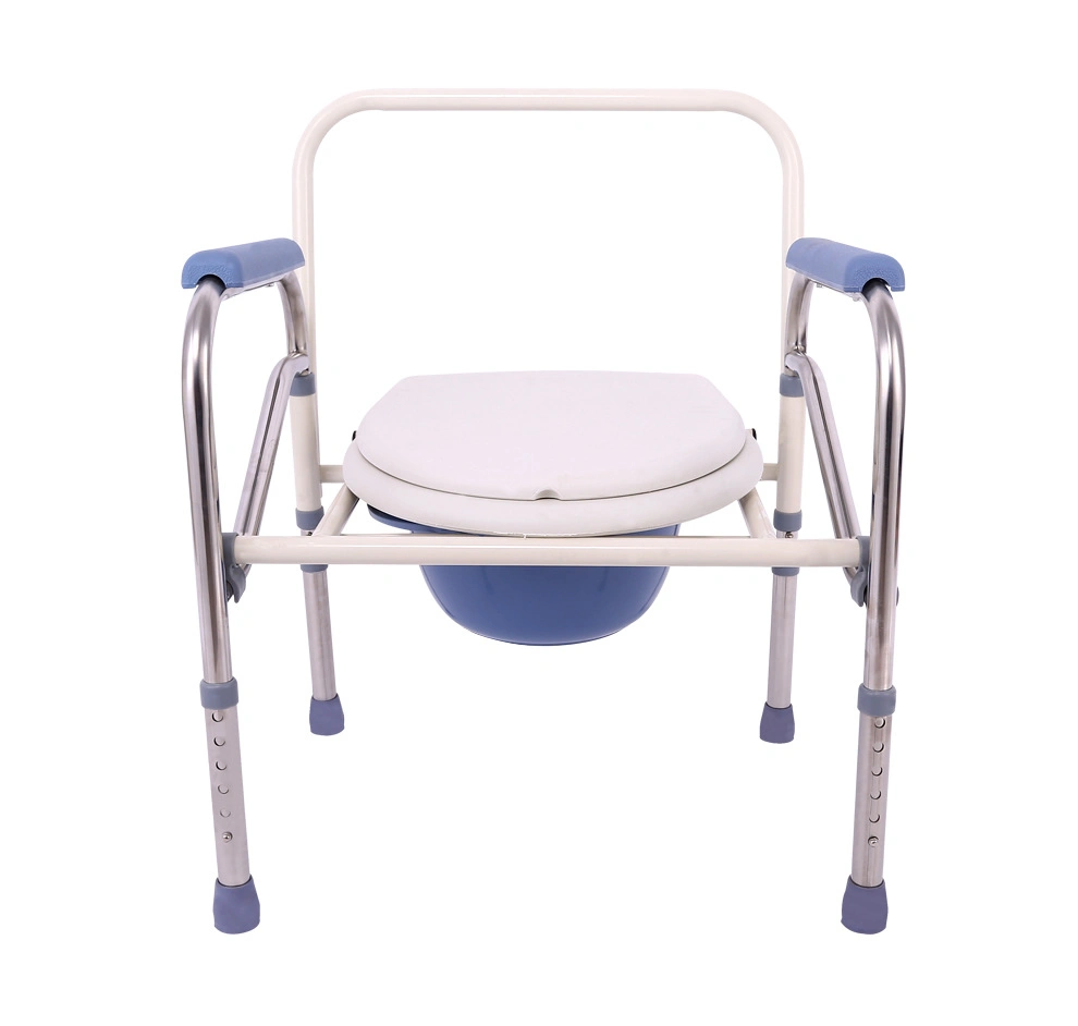 CE ISO High Quality Healthcare Height Adjustable Folding Leisure Commode Toilet Chair Without Caster