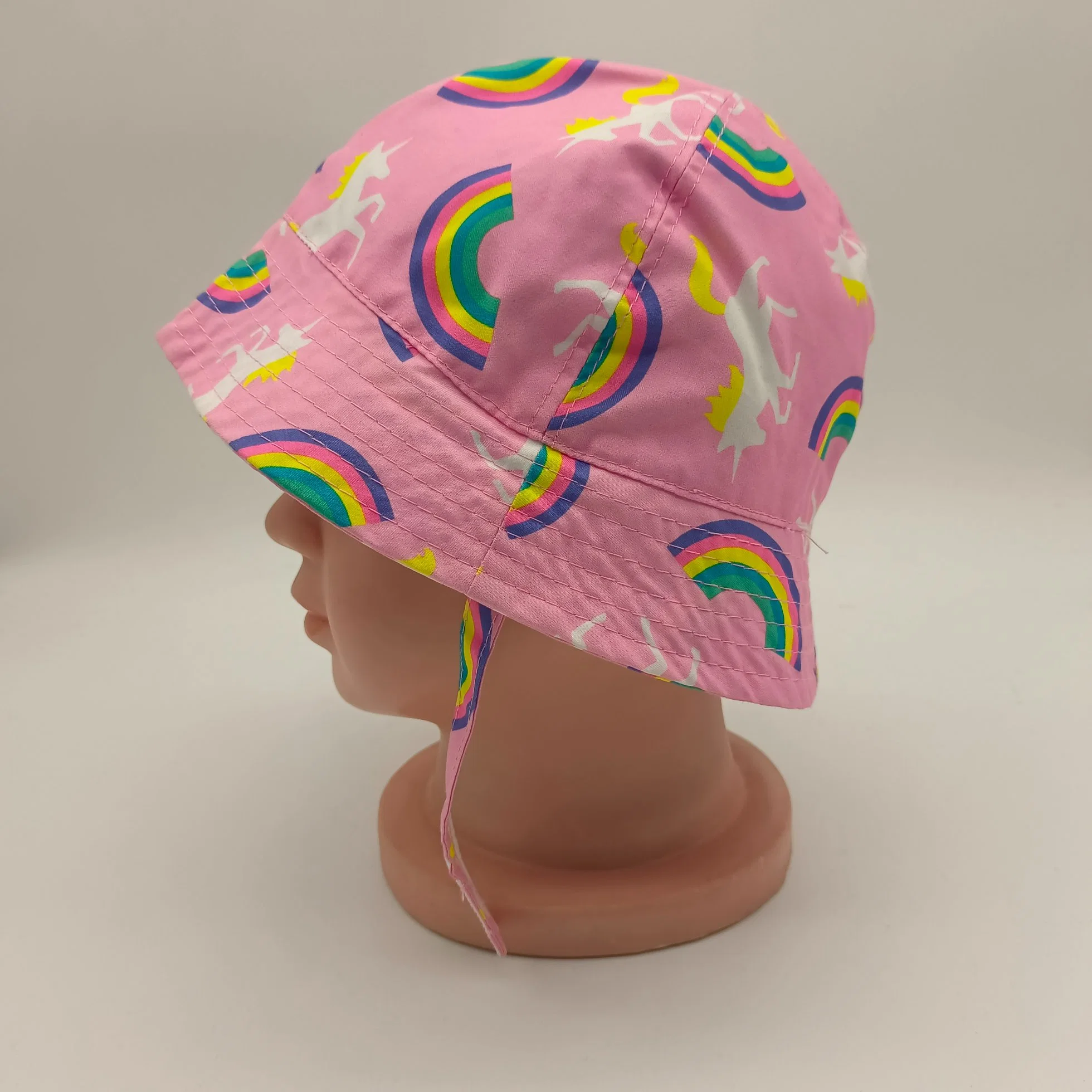 Children's Cap Rainbow Unicorn Print Sun Shade Outdoor Basin Hat Plus String Plus Inner 100% Cotton