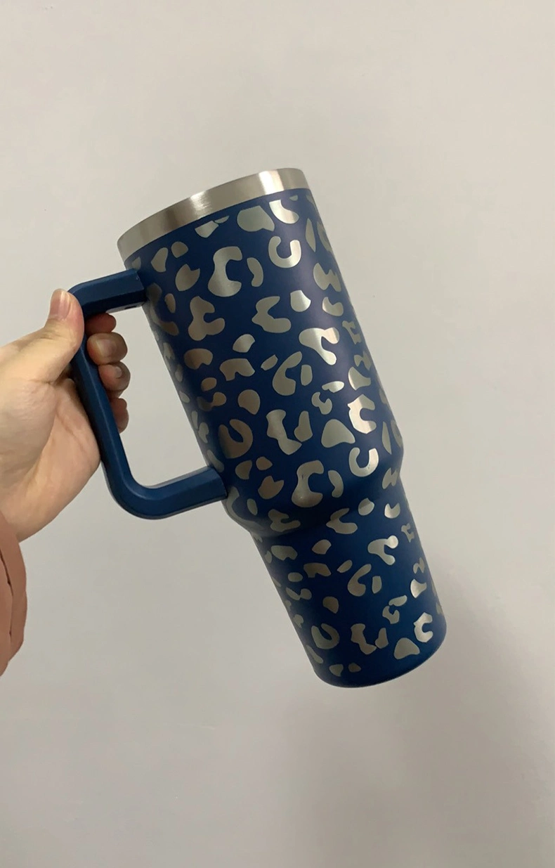 Stock Vacuum Insulated Custom Stainless Steel 40oz Tumbler Cup with Handle Straw Lid Travel 40 Oz Leopard Tumbler