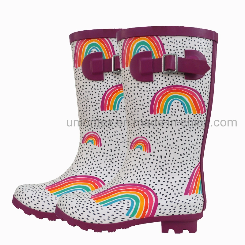 Rain Boots for Women with Rainbow Printing Wholesale/Supplier Fashion Rain Shoes
