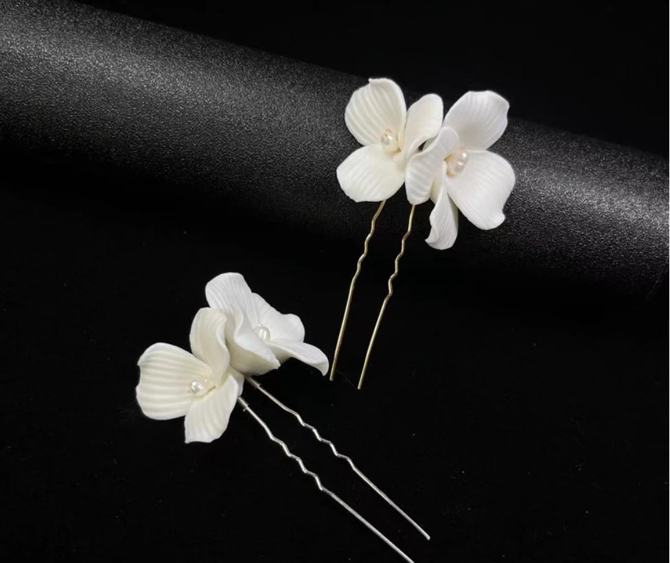 Bridal Wedding Clay Hair Pin Hair Stick, Bridal Pearl Hair Pin Headpiece. Wedding Bridal Clay Pearl Hair Accessories