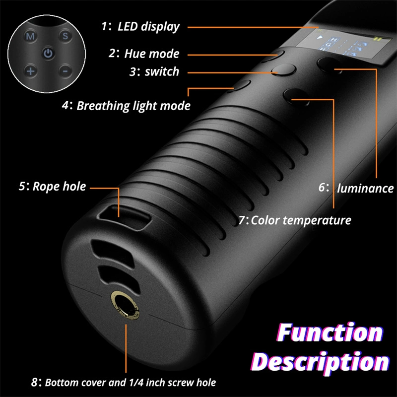 Luz LED de lápiz de vídeo de color RGB portátil y luz de CRI 85+ lámpara de estudio de fotografía Iluminación fotográfica