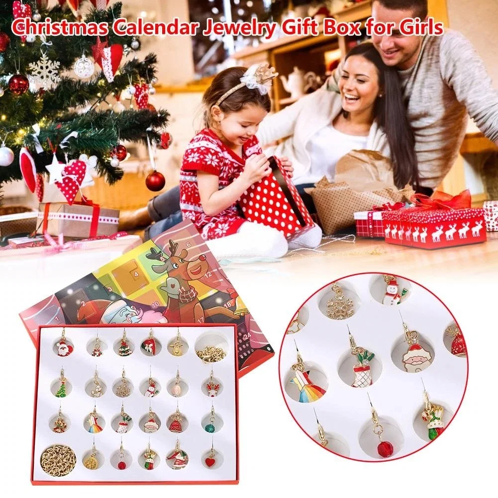 El encanto de bricolaje Joyería Pulsera de 24 días calendario de Adviento cuenta regresiva para el Set de Regalo de Navidad Navidad muñeco de nieve Caja de regalo para los niños adulto