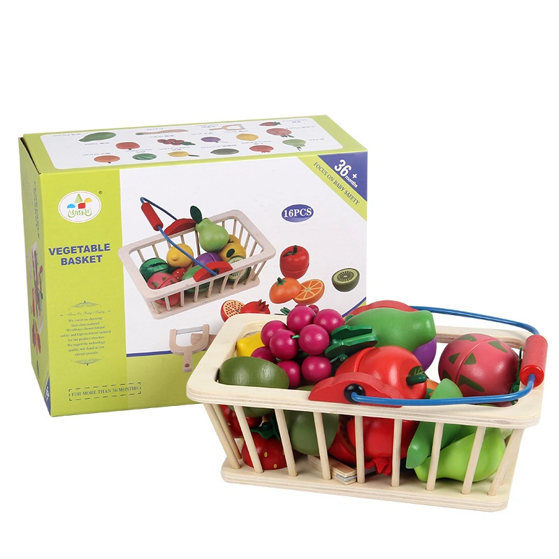 Wooden Play Food Educational Toy Wood Cutting Magnetic Fruit Vegetables Toddler Cooking Pretend Play Kitchen Food Set for Kids Toy