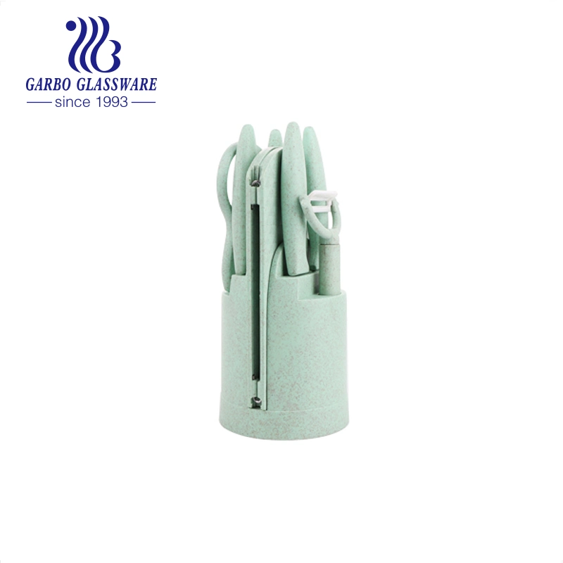 Acero inoxidable Kitchen Knives Set de cuchillos de fruta Tijeras conjunto con Soporte base juego accesorios de cocina