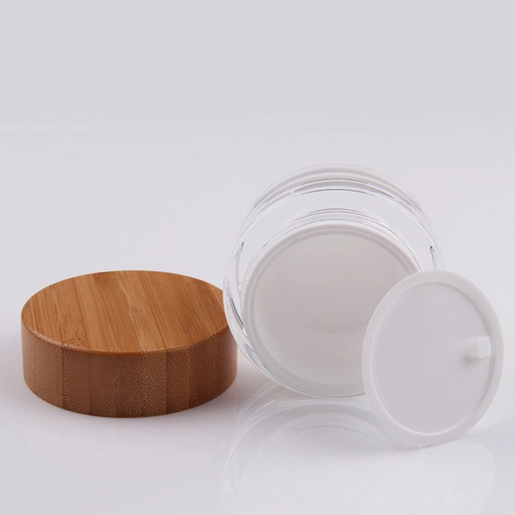 High quality/High cost performance  15g 30g 50g 60g 80g 100g White Cosmetic Acrylic Jar with Bamboo Cap