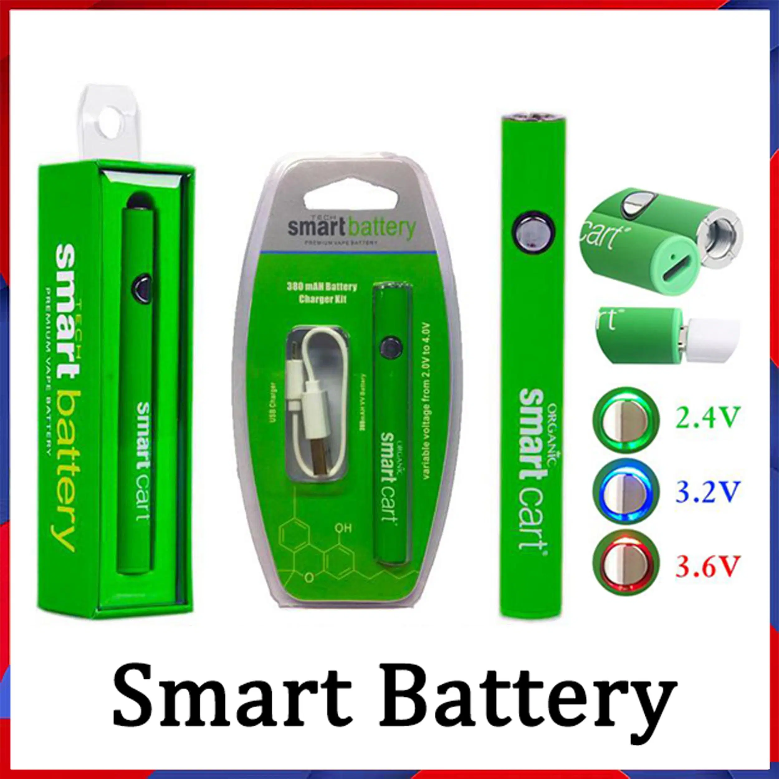 Carrinho Smart Battery Vape Pen 510 cartuchos de rosca 380mAh Tensão Variável Smartcart pré-baterias