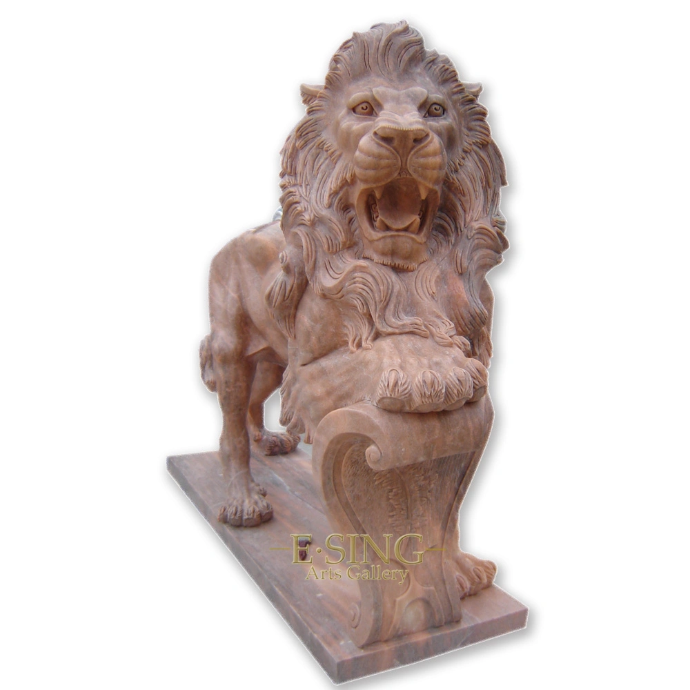 New Products Garden Decorative Hand Carved Marble Lion with Cap and Shield