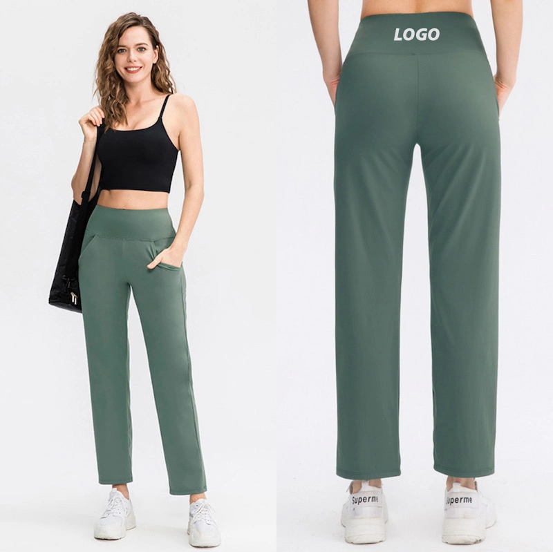 Factory Wholesale High Quality Casual Street Outfits Sports Pants for Women, Custom Premium Soft Wide Leg Yoga Pants with Pockets Leisure Loose Fitness Trousers