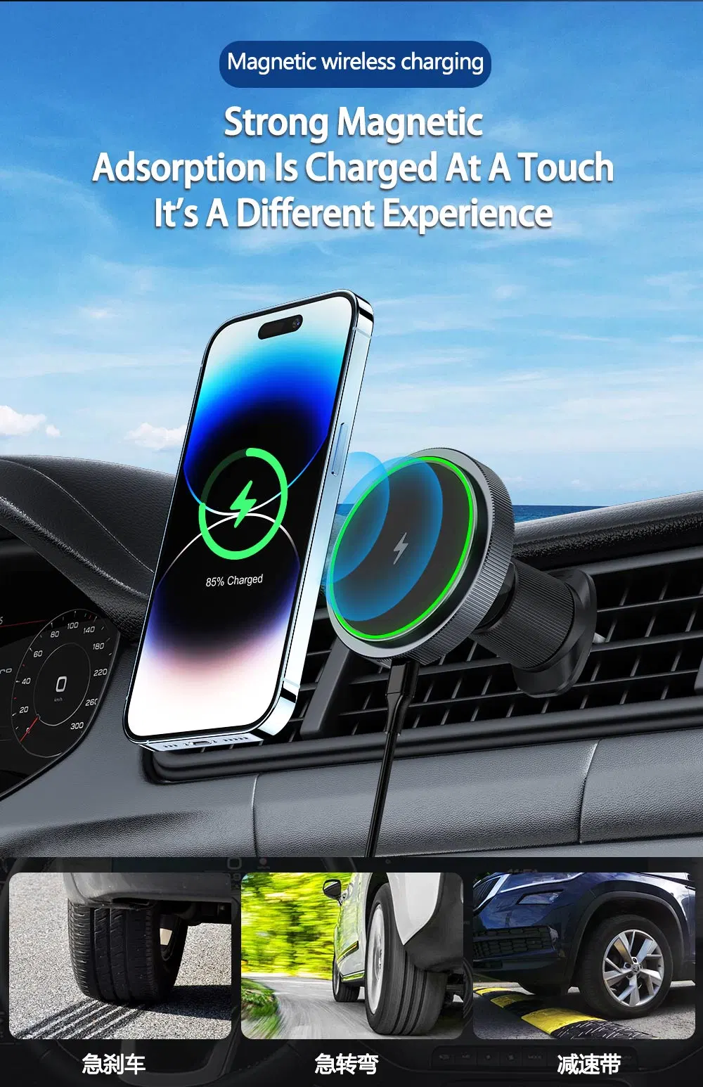 Customized Qi 15W Automatic Opening-Closing Mobile Phone Bracket Wireless Charger in Car