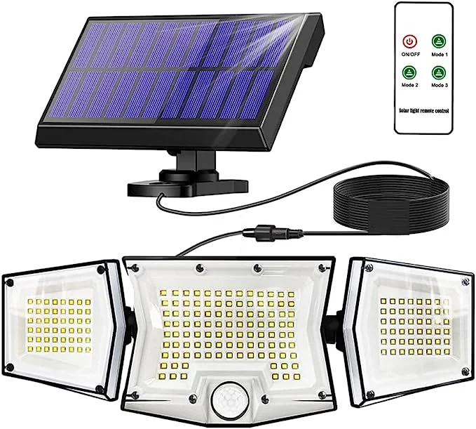 Luces de movimiento solar para exteriores luces de inundación impermeables Movimiento para exteriores sensor3 Cabezal ajustable 3000lm/199LEDs Iluminación 150sqm para patio de jardín de porche Patio