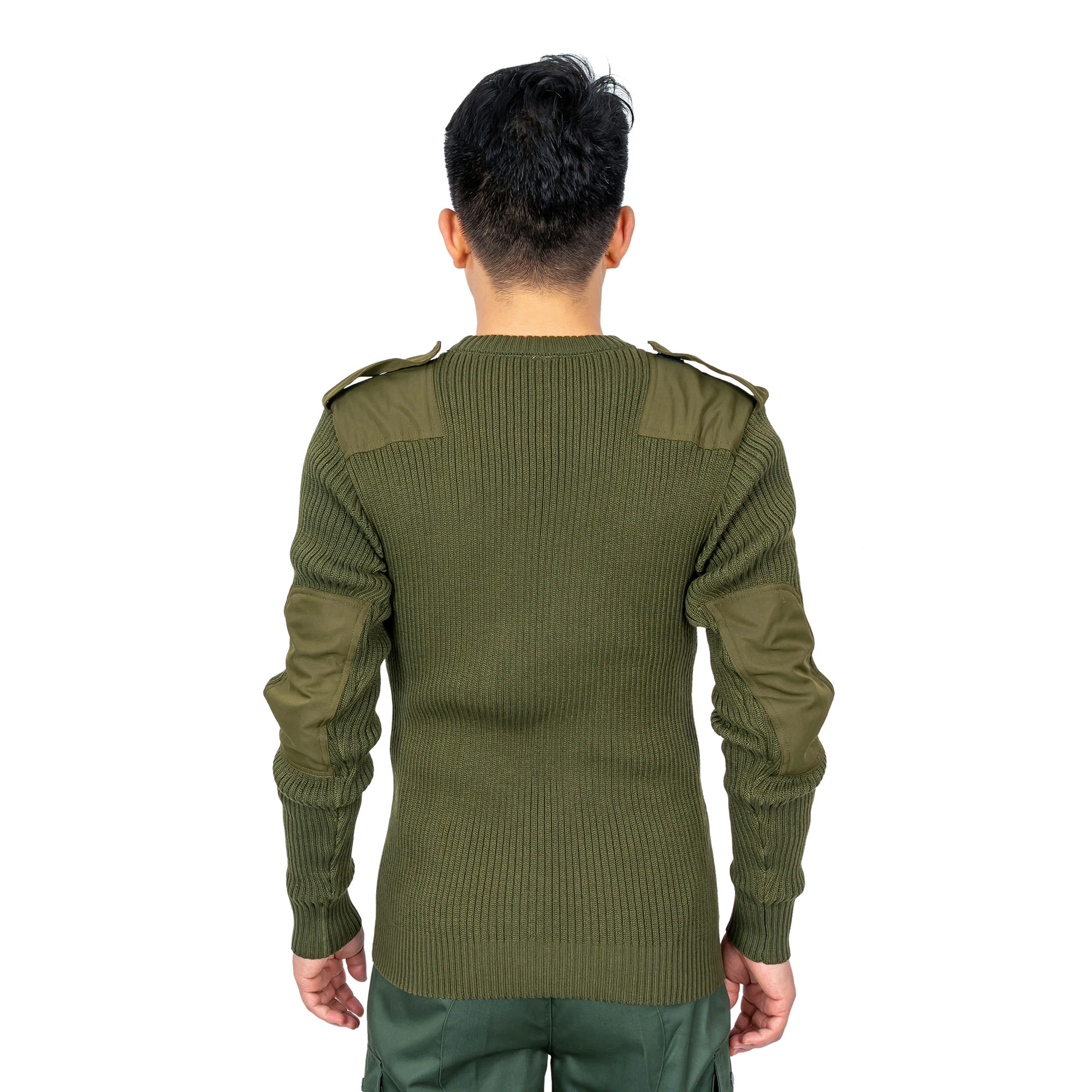 Polyester Green Sweather Winter Pullover Long Sleeve Round Neck Sweater