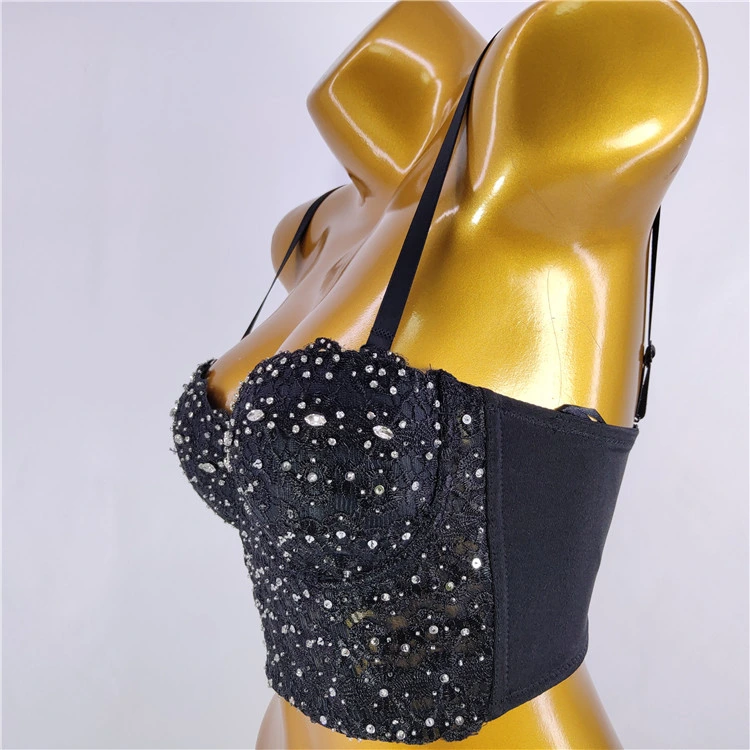 Intiflower Wholesale lencería mujeres Sexy encaje Rhinestone Bustier Corset Bras Sujetador de fiesta de boda transparente