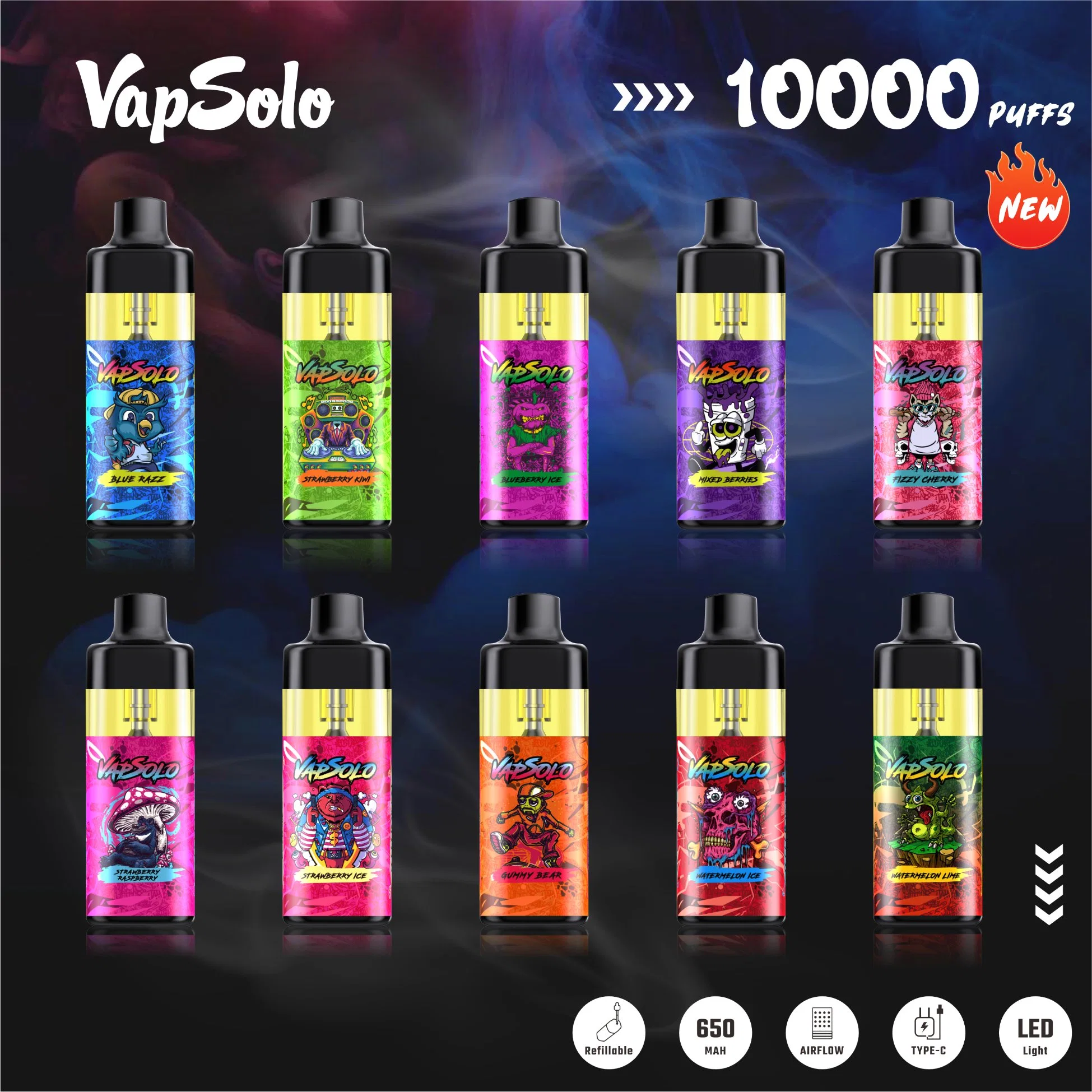 La máxima calidad E cigarrillo vaporizador Vapsolo Dispsoable Vape depósito recargable 20 ml Randm Tornado 10000.