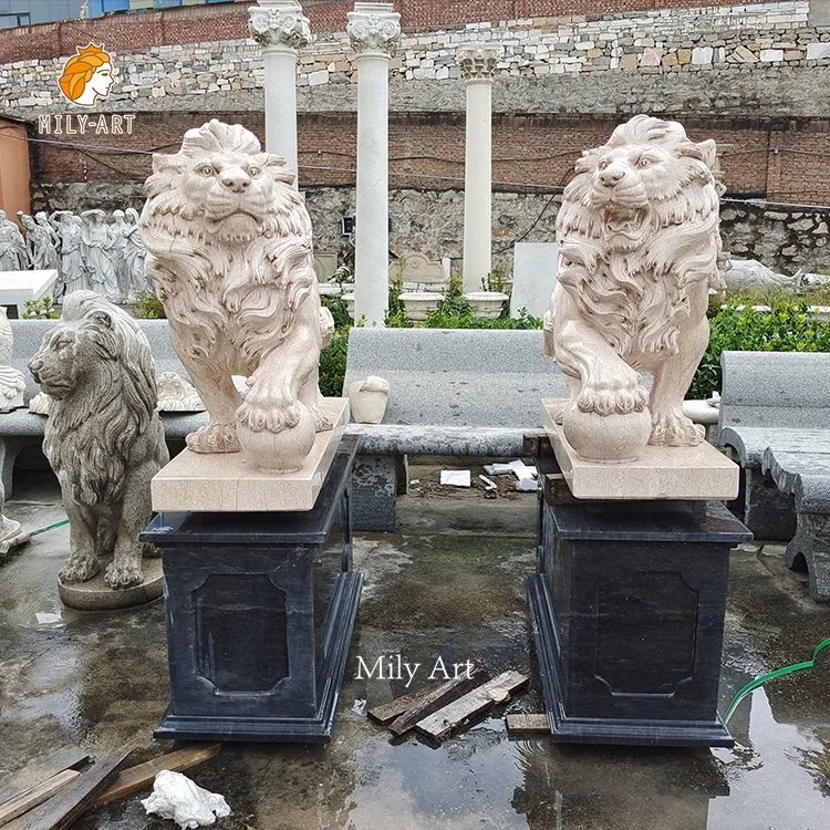 Benutzerdefinierte Realistische Garten Weißen Marmor Löwe Hand Geschnitzt Western Stone Skulptur