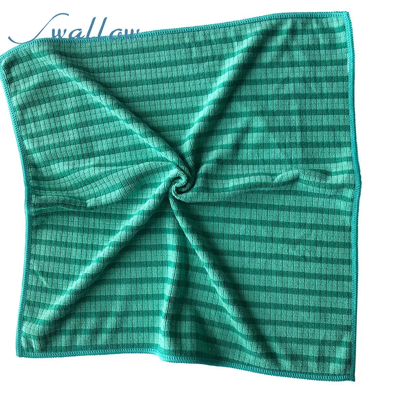 Microfiber Cleaning Cloth 40*40 Green Strip for Jewelry or Car or Household Cleaning