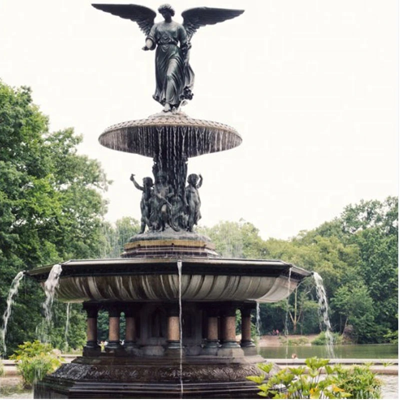 Outdoor Garden Casting Large Bronze Fountain with Lady Angel Statue