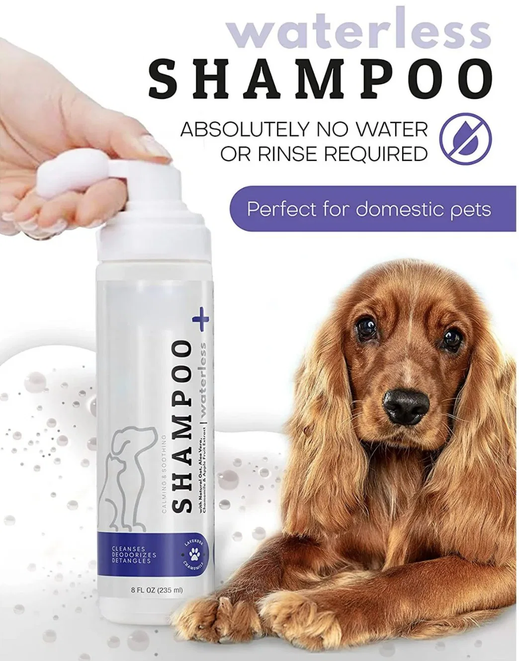 Limpeza sem água orgânica do cão Lavagem de espuma de Shampoo de barbear seco Mousse de banho