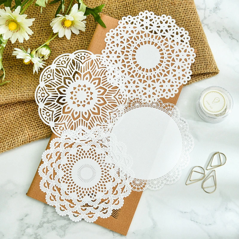 100 PCS Ronda 3.5Inch Lace Doily Decupagem Papel para cozer bolos Mat escora de fotos