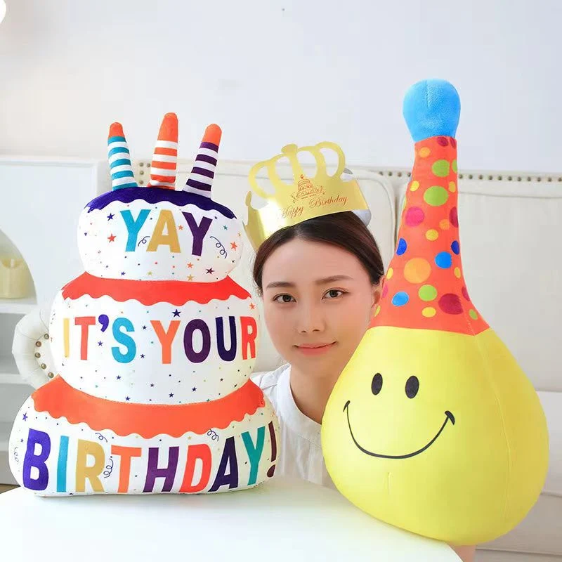 Nuevo cumpleaños pastel de vela Plush tirado almohada sonrisa Balloon Plush Juguete Cartoon Creative Birthday Gift Pillow