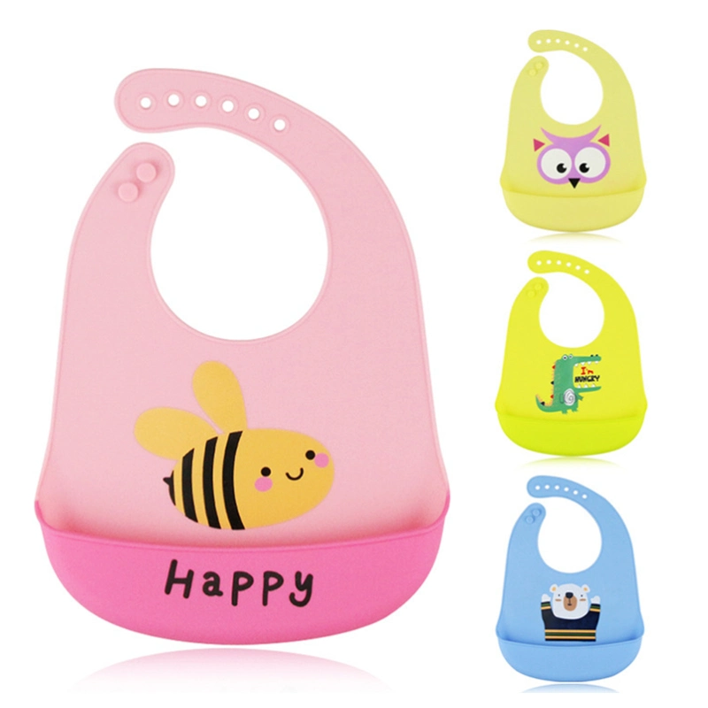 BPA Free Customized Printed Logo Multi Colored Soft Infant Waterproof Silicone Baby Bib