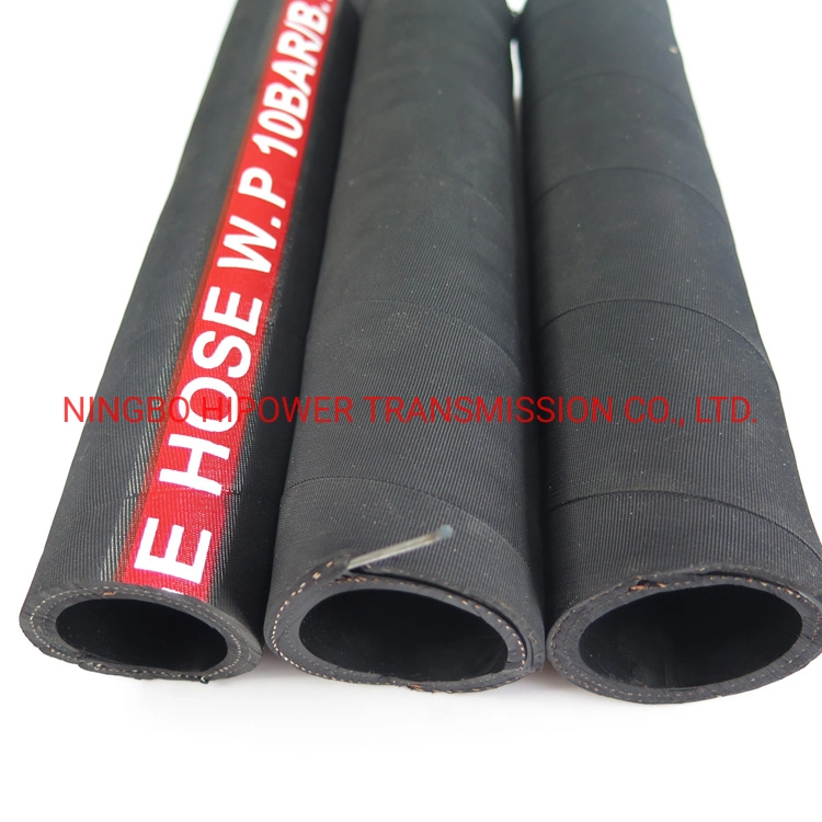 SAE100 En853 Compressed, Smooth Cloth Fabric Briaded 300psi 20bar W. P. Air Water Oil Fuel Black Industrial Rubber Hose