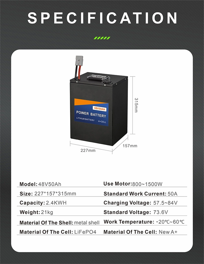 48V 52V 20ah 50ah Batterie de voiture électrique Golf Cart Moto Batterie de voiture au lithium