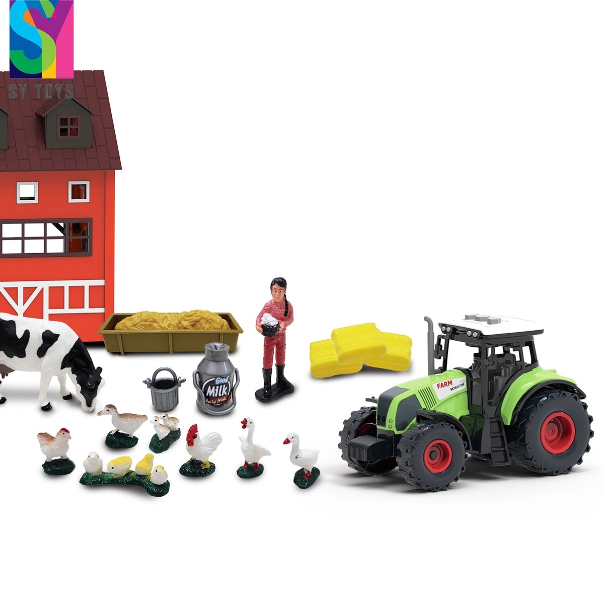 Sy Toys Pretend Play 101PCS DIY Plastic Small Animal Farm House Tractor Model Toys for Kids