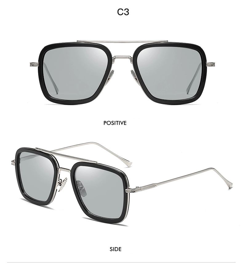 2021 Unisex elegante marco de metal cuadrados Puente Doble Oro gafas de sol lentes de PC de piloto de proceso de galvanoplastia