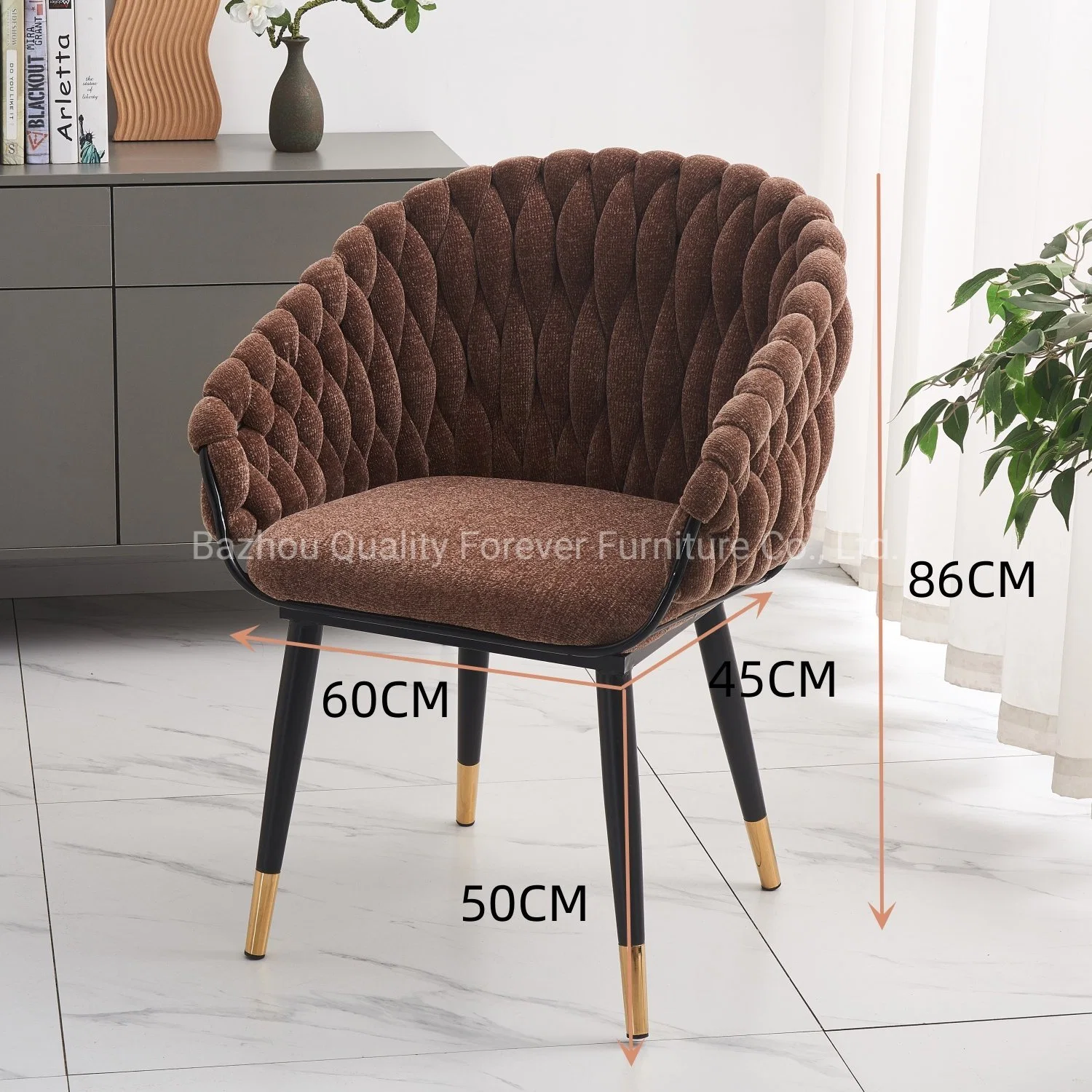 New Design Brown Fabric Velvet Armchairs Living Room Furniture Banquet Tufted Dining Chairs