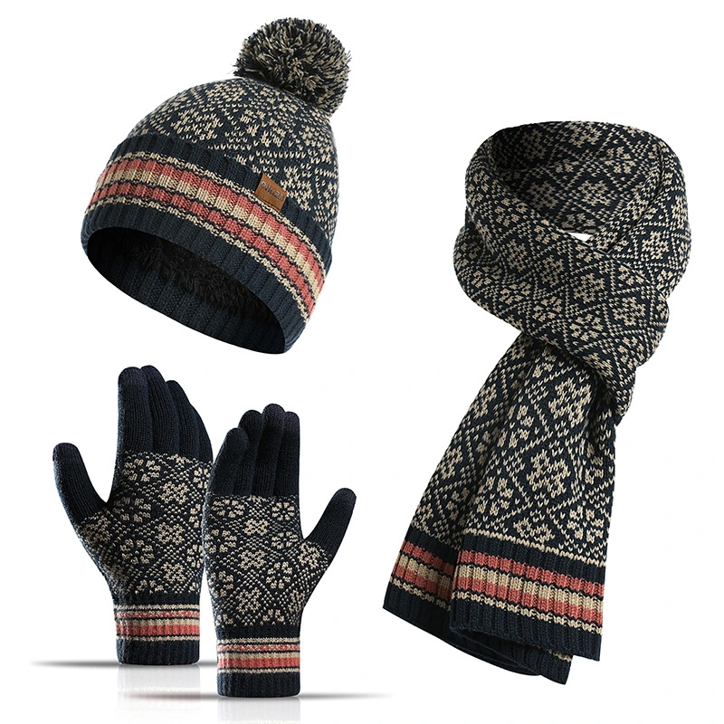 Custom Winter Outdoor Thick Warm Knitted Hat Scarf Gloves Set