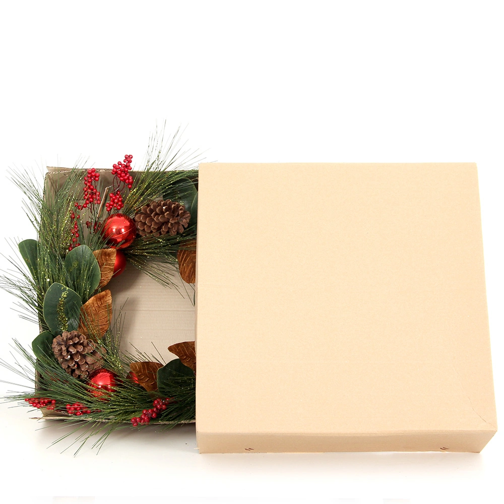 ¡Listo para enviar inventario de mercancías puntuales! 5,99$ buen Precio Navidad con Morón de plantas Caja Interior Marrón Wreath para la decoración de la Puerta de Navidad